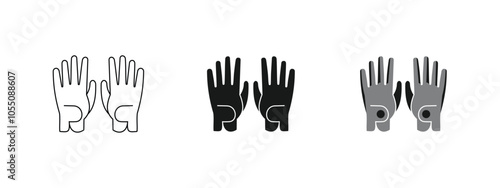 set of golf glove designs, simple outline, solid and gray. editable vector eps 10.