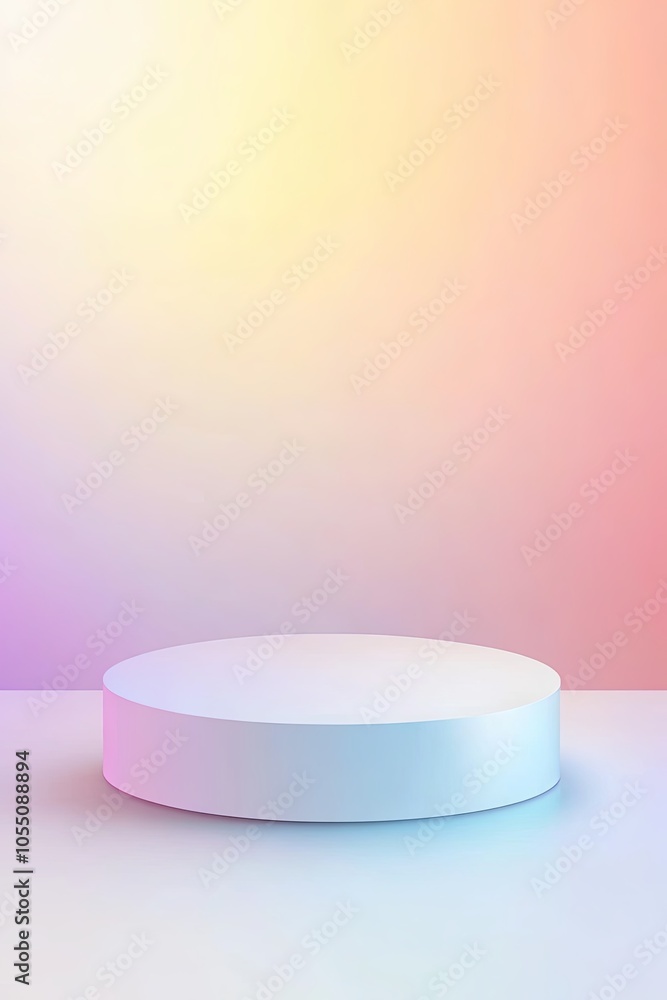 A white podium with a soft, pastel gradient background. A white podium with a soft, pastel gradient background.