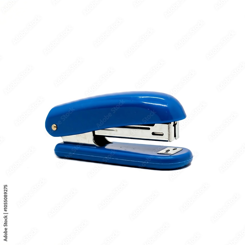 A blue stapler isolated on white background, office equipment and supply A blue stapler isolated on white background, office equipment and supply