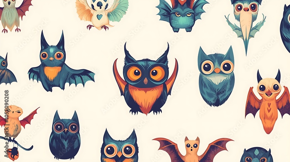 Halloween fun cartoon patterns featuring animated creatures Halloween fun cartoon patterns featuring animated creatures