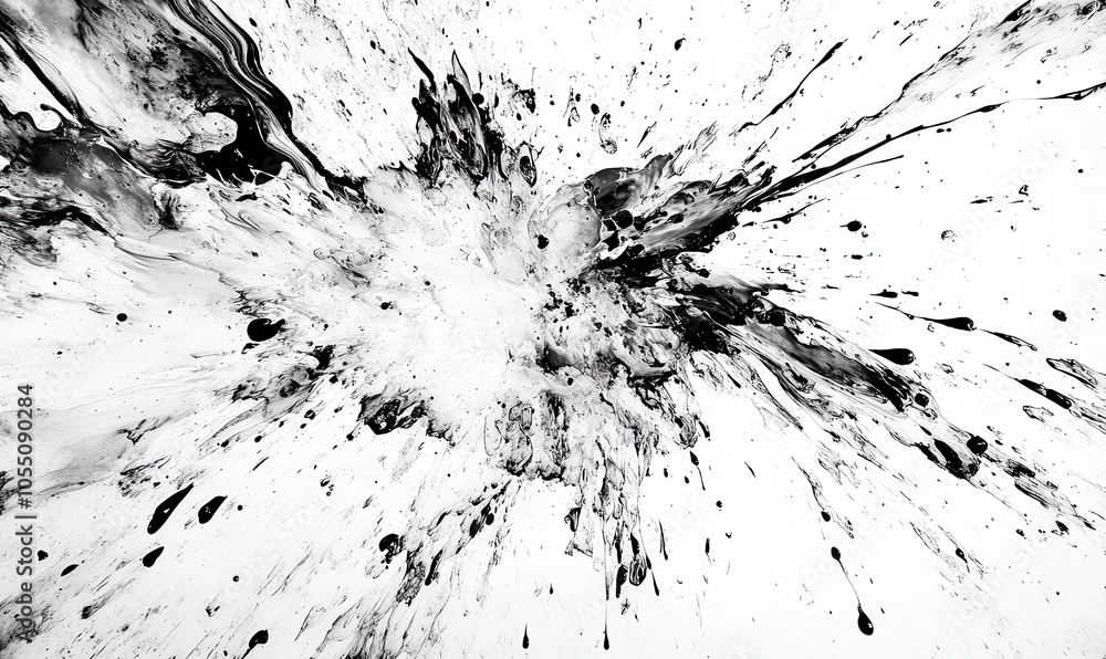 Abstract black and white paint splatters on a white background. Abstract black and white paint splatters on a white background.