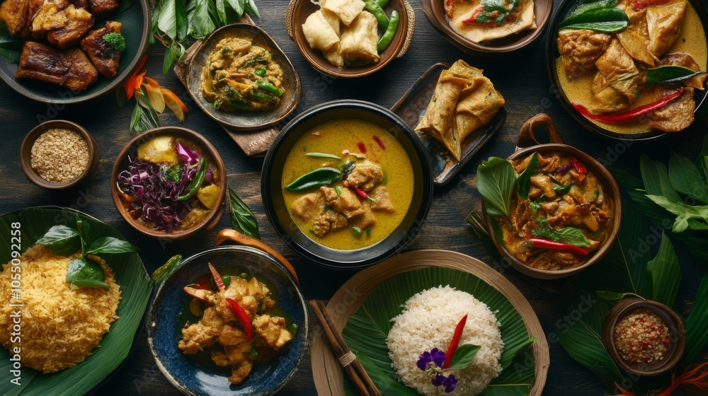 Traditional Thai Curry Dishes with Green Sauce Traditional Thai Curry Dishes with Green Sauce