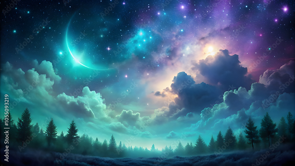 Fototapeta premium Deep Purple to Teal Gradient with Night-Sky Effect. Perfect for: Night-themed festivals, Fantasy events, Tech backgrounds