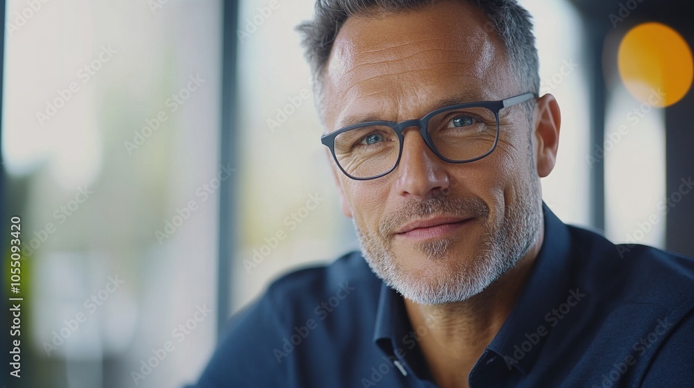 Fototapeta premium Confident Man with Glasses in Modern Setting