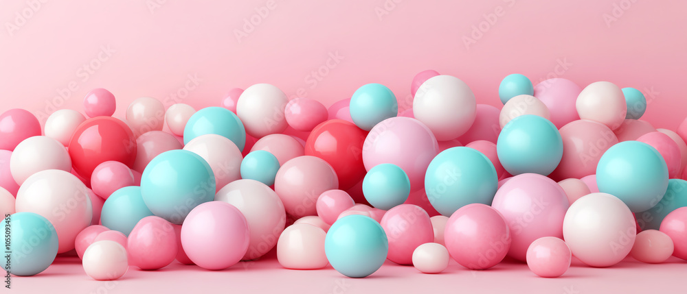 custom made wallpaper toronto digitalColorful arrangement of spheres in pink, turquoise, and white against a soft pastel background, ideal for festive or playful themes.