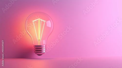 Glowing light bulb on pink background, creative illumination concept.