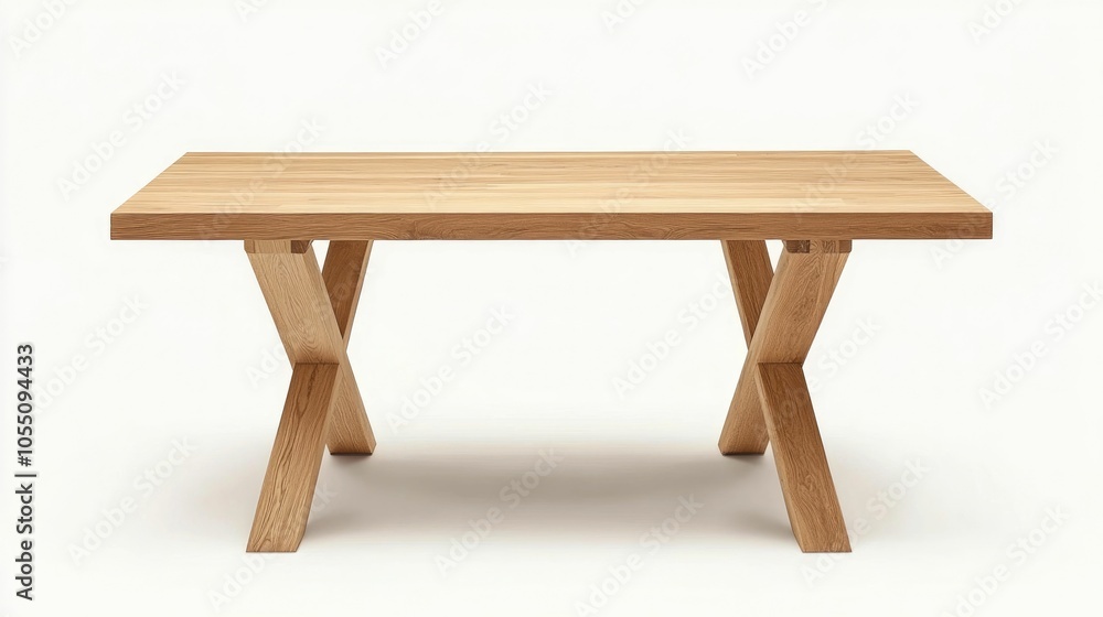 Minimalist Scandinavian inspired dining table with a light wood finish isolated on a clean white background