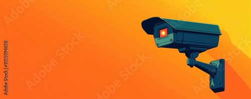 Surveillance camera on vibrant orange background, capturing attention for security and monitoring purposes.