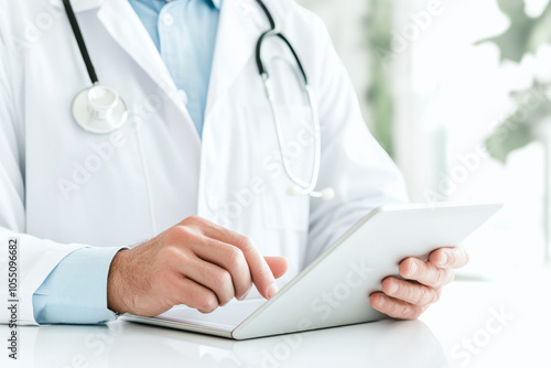 Doctor working on laptop with digital tablet on table in office medical and health care concept