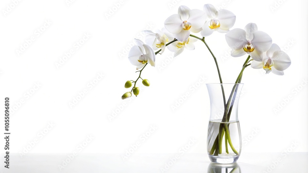 white orchid in vase on white background white orchid in vase on white background