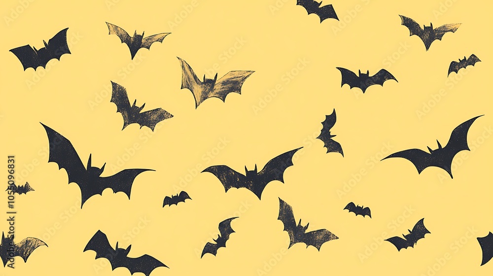 Halloween pastel yellow background with playful bat patterns Halloween pastel yellow background with playful bat patterns