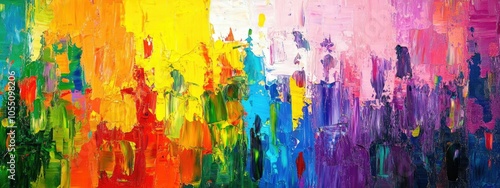 oil acrylic brushstrokes, pallet knife paint, canvas wallpaper, and abstract rough vivid multicolored rainbow bright colors art painting texture background banner long panoramic