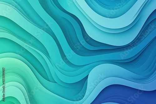 Abstract wavy background with turquoise and blue colors in a paper cut style.