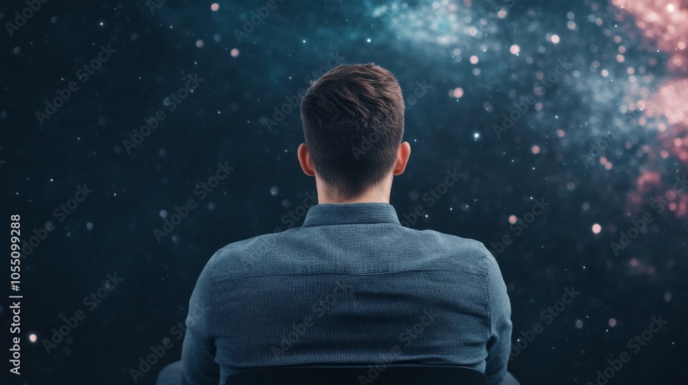 Contemplative man gazing into the vastness of space. Contemplative man gazing into the vastness of space.