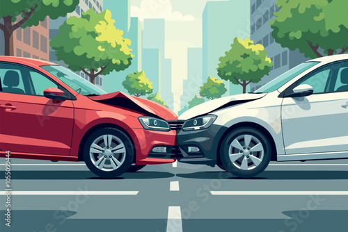 Two Cars Collide in Front-End Crash on City Street