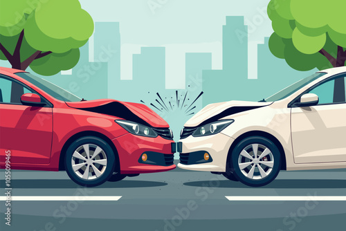 Two Cars Collide in Front-End Crash on City Street