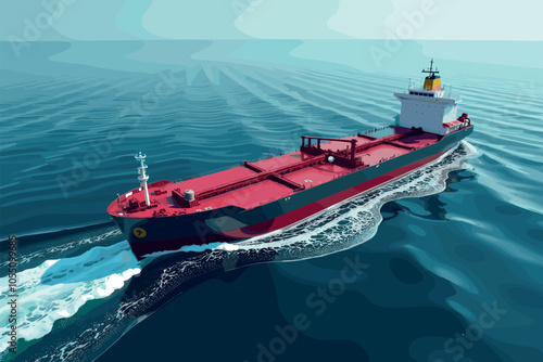 Large Cargo Ship Sailing Across Open Blue Ocean Waters