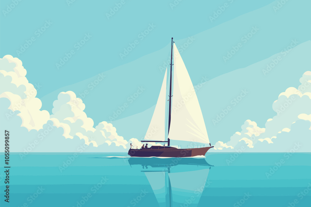 Naklejka premium Sailboat Gliding on Calm Ocean Waters Under Clear Blue Sky