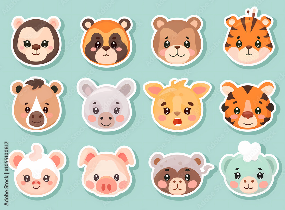 A vibrant array of adorable animal faces showcases cute expressions and charming designs A vibrant array of adorable animal faces showcases cute expressions and charming designs