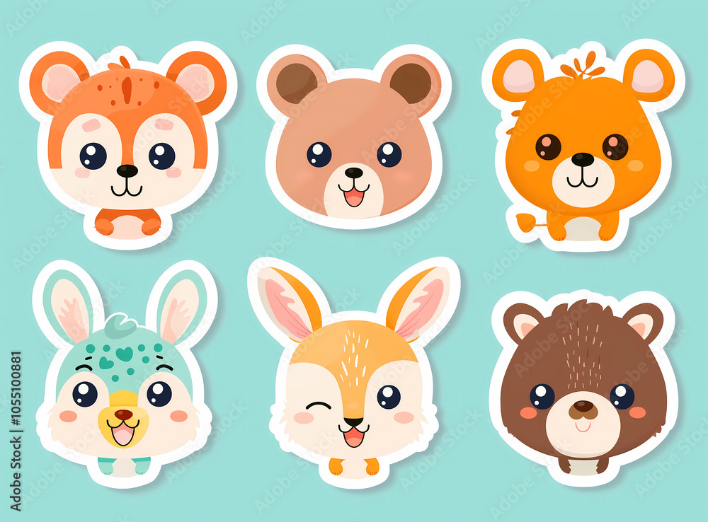 Adorable animal stickers with playful designs and vibrant colors Adorable animal stickers with playful designs and vibrant colors