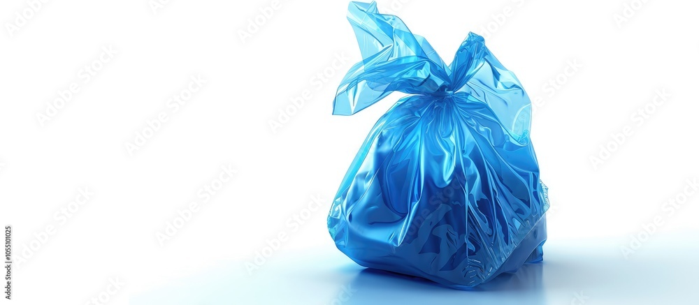 Blue plastic bag isolated on a white backdrop for recycling concept with copy space image Blue plastic bag isolated on a white backdrop for recycling concept with copy space image