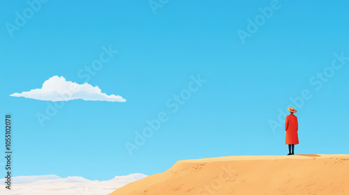 A solo traveler standing at the edge of a vast desert, gazing at the horizon, embodying freedom and exploration 