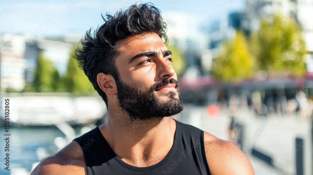 Fototapeta premium Content Middle Eastern Man in Outdoor Setting