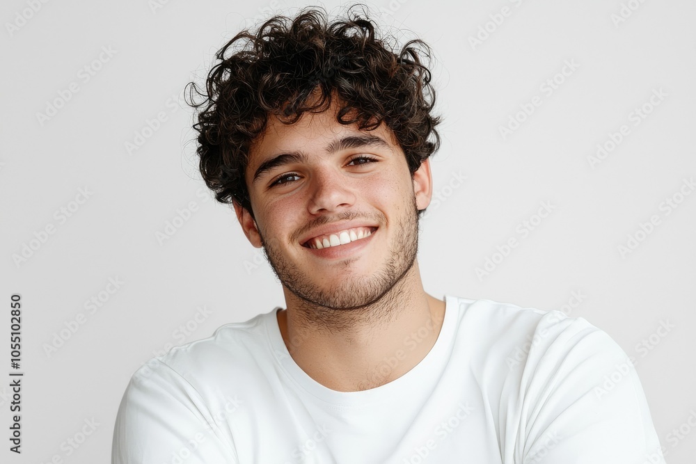 Smiling Mixed Race Man with Curly Hair in Plain Background Smiling Mixed Race Man with Curly Hair in Plain Background