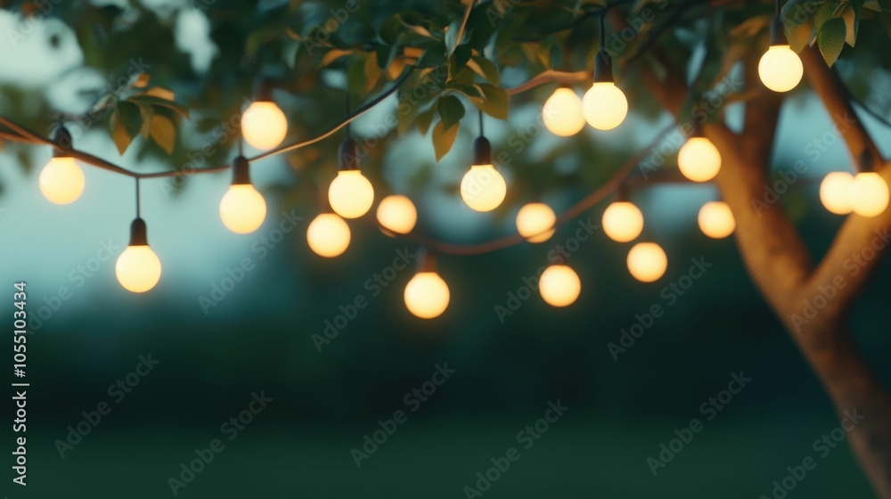 Illuminated Tree with Hanging Light Bulbs Symbolizing a Fruitful Mind Full of Ideas and Creativity Cozy and Festive Outdoor Atmosphere with Blurred Bokeh Background Illuminated Tree with Hanging Light Bulbs Symbolizing a Fruitful Mind Full of Ideas and Creativity Cozy and Festive Outdoor Atmosphere with Blurred Bokeh Background
