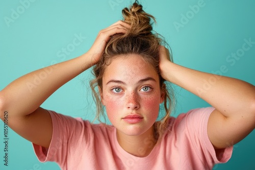 Young Woman with Freckles Expressing Emotions