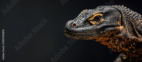 Asian water monitor lizard displayed in a portrait with copy space image