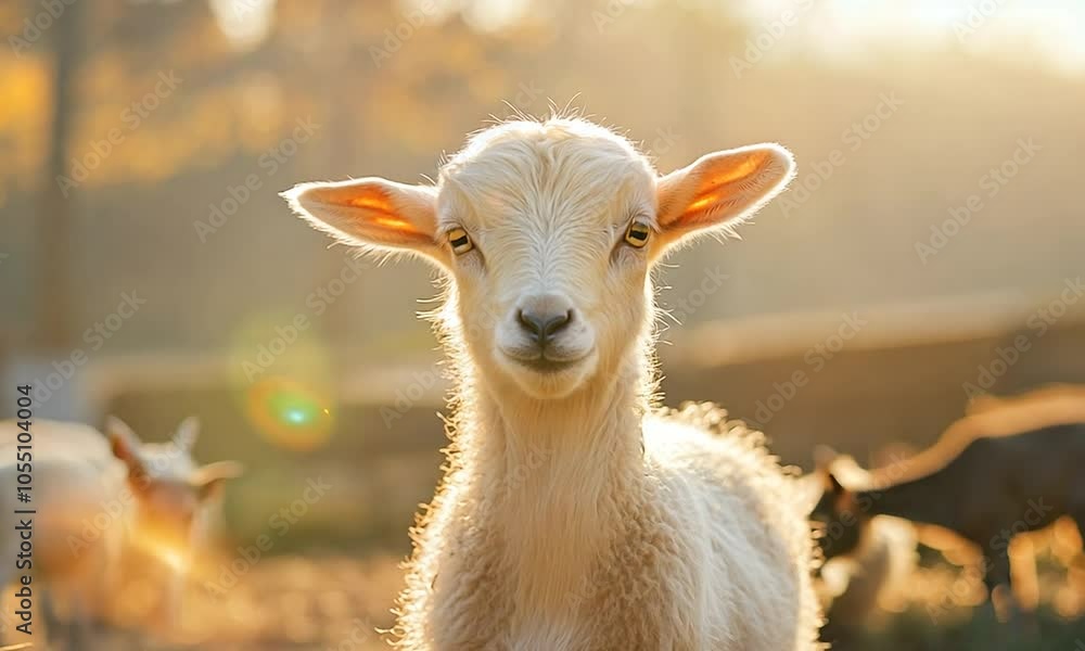 A cute goat standing in a sunlit farm setting. A cute goat standing in a sunlit farm setting.