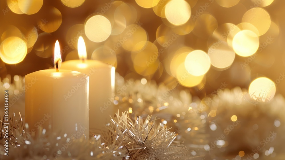 Two Lit Candles on a Glittering Background Two Lit Candles on a Glittering Background