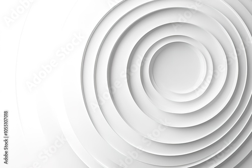 Abstract white concentric circles background with depth and texture.