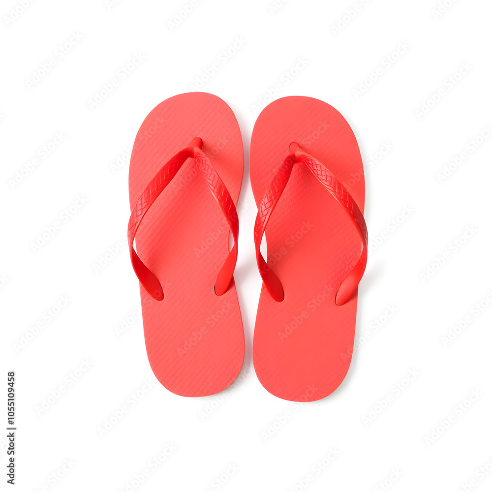 Pair of red flip flops on white background. generative AI Pair of red flip flops on white background. generative AI