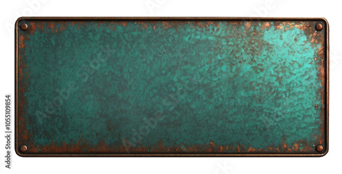 Copper is scratched with an old worn plate with rivets on a transparent and white background. PGN. Background and texture.