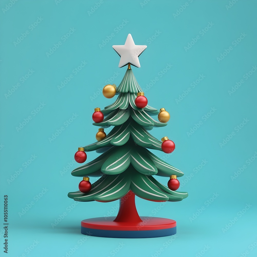 Cute and stylized 3D of a Christmas tree topper with various festive ornaments and a metallic star on a plain contrasting background This image represents the holiday season and winter Cute and stylized 3D of a Christmas tree topper with various festive ornaments and a metallic star on a plain contrasting background This image represents the holiday season and winter