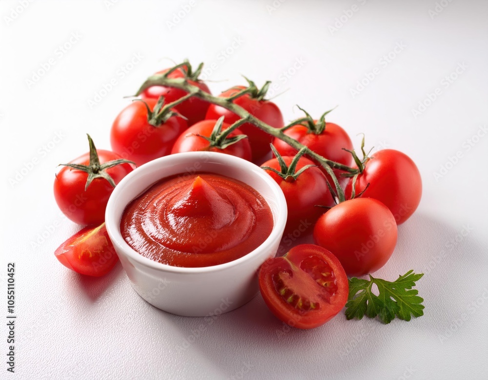 tomato sauce with tomatoes in background, ripe tomatoes and ketchup tomato sauce with tomatoes in background, ripe tomatoes and ketchup