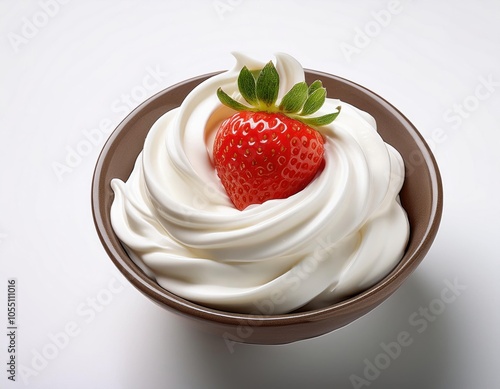 whipped cream with strawberries in a small bowl