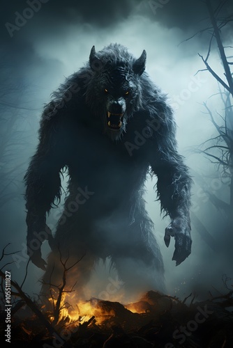 A feral man turning into a werewolf during the full moon