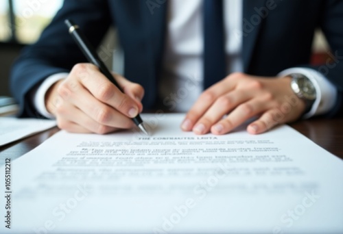 Close-Up of Person Signing a Contract with Legal Documents in Professional Setting