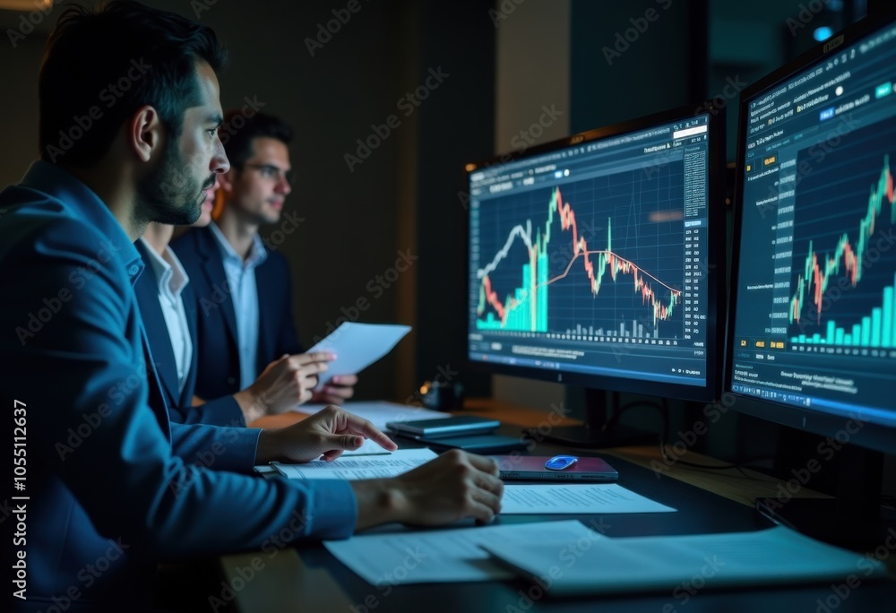 Group of financial advisors working late Group of financial advisors working late
