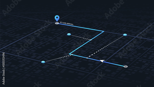 GPS tracking system to navigate and find way around the city. Directions to different locations. City street map with various points of interest. Vector illustration