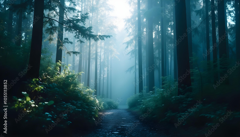 Obraz premium smog fog in forest night
