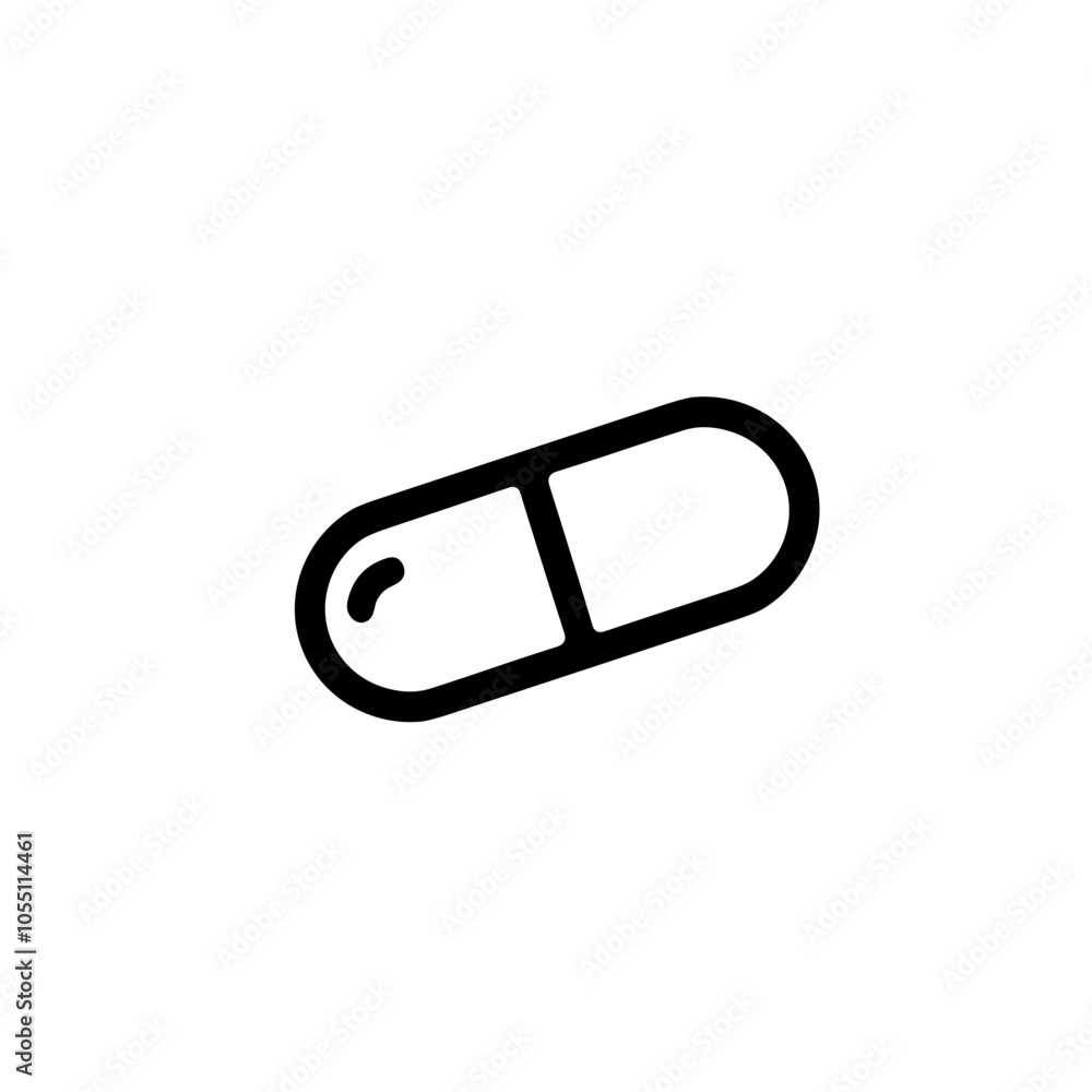 Single Capsule Icon, Simple Line Art, Medication