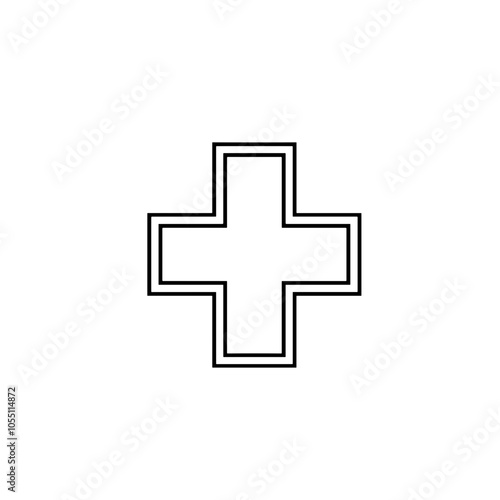 Vector Medical Cross Icon, Black Outline, First Aid Symbol