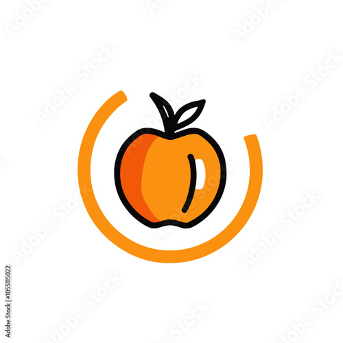 Stylized Orange Apple Vector Icon with Swirl