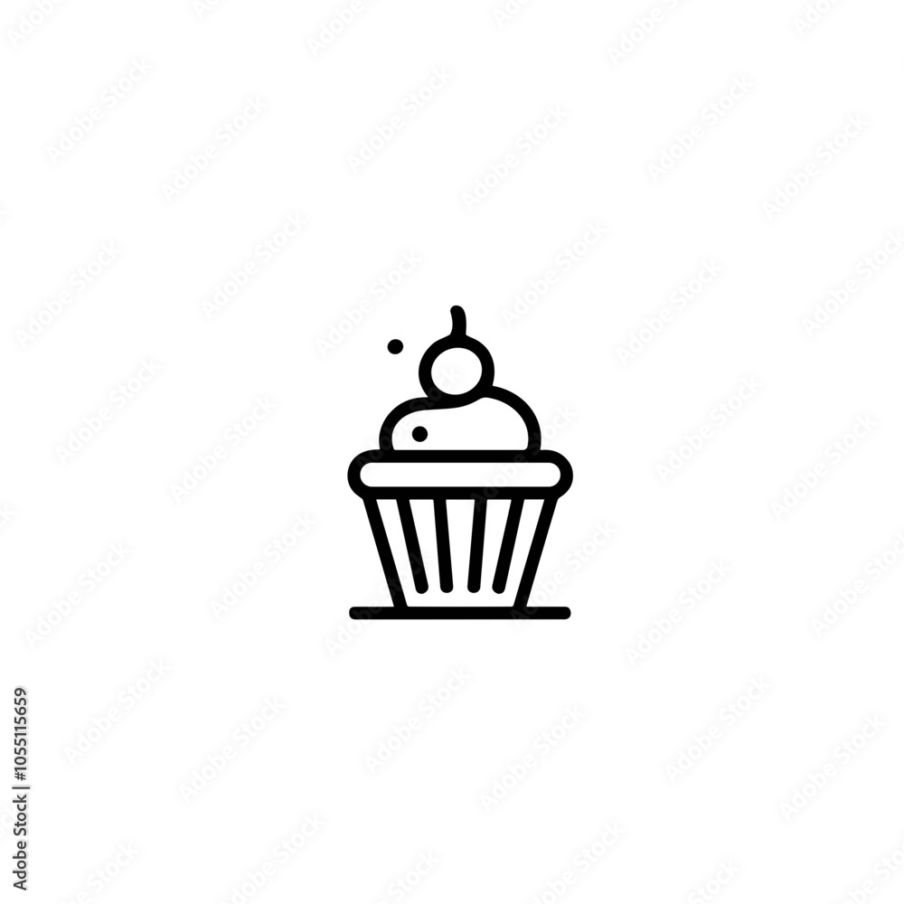 Cupcake with Sprinkles Icon, Whimsical Black Line Art, Celebration Design Cupcake with Sprinkles Icon, Whimsical Black Line Art, Celebration Design