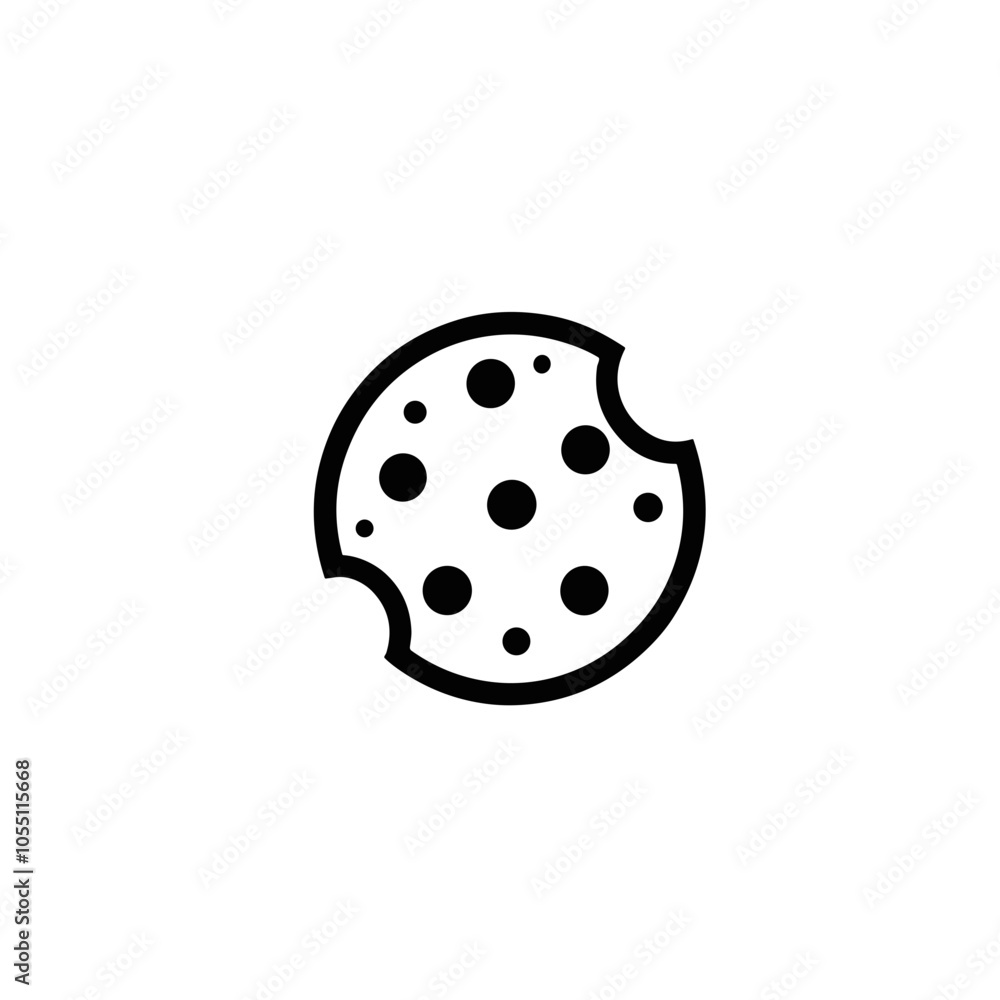Cookie with Bite Icon, Minimalistic Line Drawing, Sweet Treat Design Cookie with Bite Icon, Minimalistic Line Drawing, Sweet Treat Design