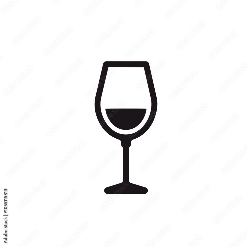 Elegant Wine Glass Icon, Black and White, Traditional Vineyard Design Elegant Wine Glass Icon, Black and White, Traditional Vineyard Design
